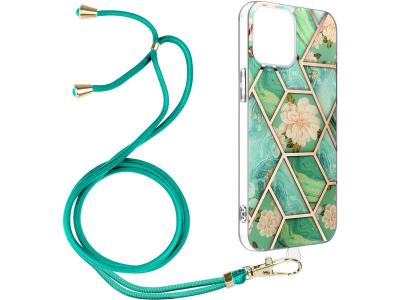 AVIZAR Coque Cordon iPhone 12 Mini Motif g&eacute;om&eacute;trique en Silicone Gel turquoise