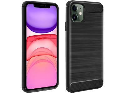 AVIZAR Coque iPhone 11 silicone Souple R&eacute;sistant Carbone Effet Bross&eacute; Noir 