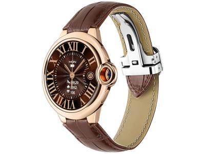 EKO  Montre Connect&eacute;e 5.0 avec Micro et Bracelet en Cuir &agrave; Boucle D&eacute;ployante Marr