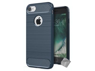 HTDMOBILES Coque silicone gel carbone pour Apple iPhone SE (2020) + verre trempe - BLEU FONCE