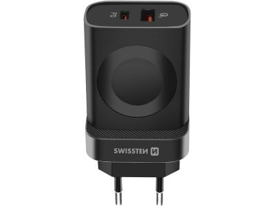 SWISSTEN Chargeur Secteur 22.5W USB et USB C et Module Magn&eacute;tique Apple Watch Noir