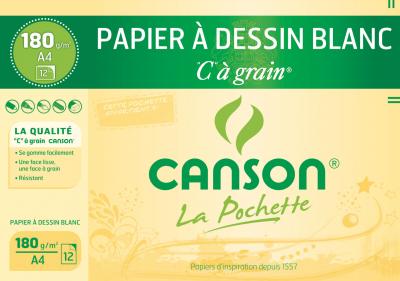 CANSON Papier Dessin A Grain C 180g A4 - Pochette De 12