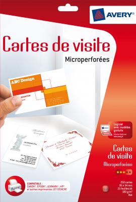 AVERY DENNISON Papier cr&eacute;atif AVERY 250 Cartes de visite 85x54mm 185g/m&sup2;
