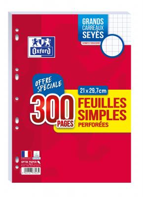 OXFORD Feuilles simples  perforees 300 pages 90g seyes