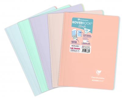 CLAIREFONTAINE Cahier spirale koverbook blush a4 21 x 29,7 cm - petits carreaux - 160 pages - lot de 5 - assorties al&eacute;atoires -  