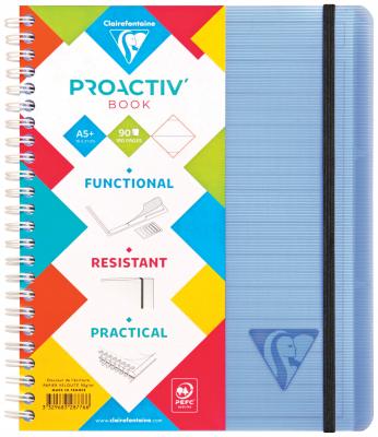 CLAIREFONTAINE Carnet spirales proactiv'book linicolor 16 x 21 cm - blanc lign&eacute; - 180 pages - lot de 5 - assorties al&eacute;atoires - 