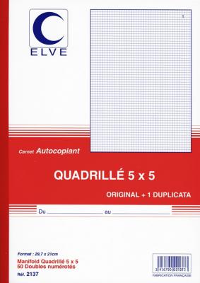 ELVE Carnet autocopiant quadrill&eacute; -  - A4 - 50 feuilles - En double