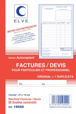 ELVE Carnet de factures/devis -  - A5 - 50 feuilles - En double