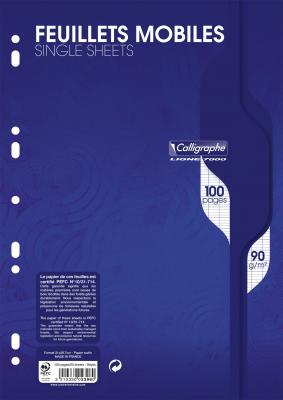 CLAIREFONTAINE  - Feuille Mobile Blanche A4 Seyes 90g - Sachet De 50