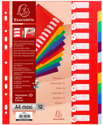 EXACOMPTA Intercalaires a4 maxi 12 positions semi rigide