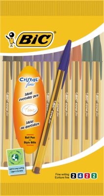 BIC Stylo Bille Cristal Fine Assortis X10  - Le Lot De 10 Stylos
