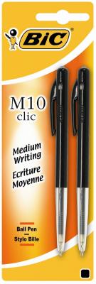 BIC Lot De 2 Stylos Bille M10 - Noir - R&eacute;tractable - Pointe Moyenne