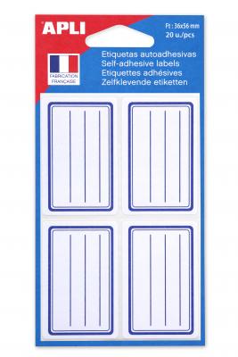 AGIPA Lot de 20 &eacute;tiquettes scolaires - APLI - 36 x 56 mm - Blanc/Bleu