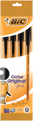 BIC Lot De 4 Stylos Bille Cristal Original Fine - Noir - Pointe Fine