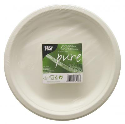  Papstar Assiette en canne &agrave; sucre 'pure', rond, 230 mm - Lot de 2