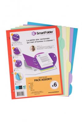 SMARTFOLDER  Assortis - Pack de 6 Pochettes de Rangement - format A4