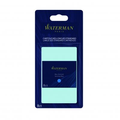 WATERMAN Pack de 8 cartouches d'encre longues effa&ccedil;able Bleu serenity