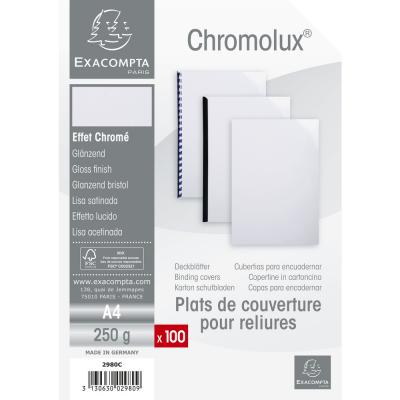 EXACOMPTA Couverture Reliure Carte Lustr&eacute;e Chromolux Blanc A4 270g