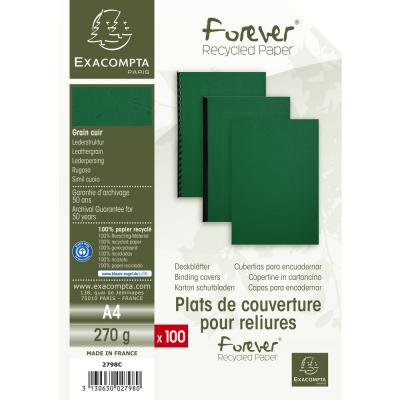 EXACOMPTA Paquet De 100 Couvertures Grain Cuir Pour Reliure A4-vert