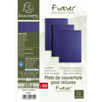 EXACOMPTA Paquet De 100 Couver. Grain Toil&eacute; Pour Reliure A4-bleu Fonc&eacute;