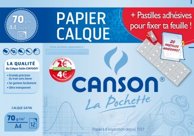 CANSON  Papier Calque Satin, Format A4, 70 G/M2, 12 Feuilles