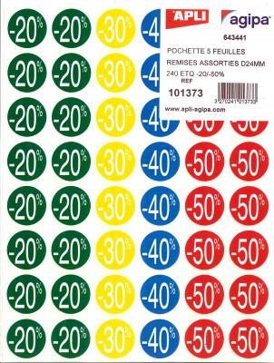 AGIPA  Pochette De 240 &Eacute;tiquettes Remise De ?20% &Agrave; 50% ? Diam&egrave;tre 24mm