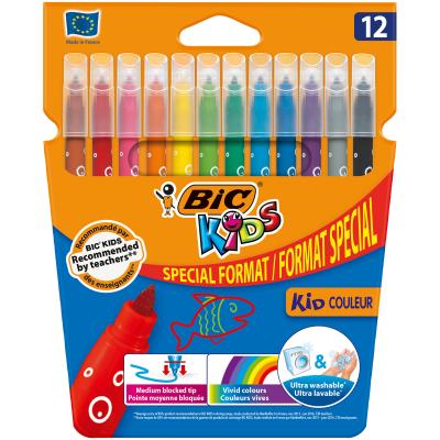 BIC Etui de 12 feutres de coloriage lavables pointe moyenne KID COULEUR