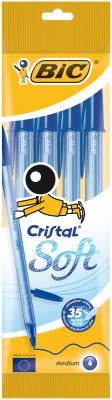 BIC  Cristal Soft Stylos-Bille - Bleu, Pochette de 4