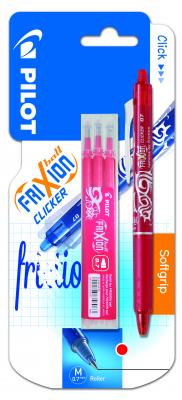 PILOT  Frixion Ball Clicker Sous Blister - Pointe Moyenne - Avec Etui De 3 Recharges Rouge