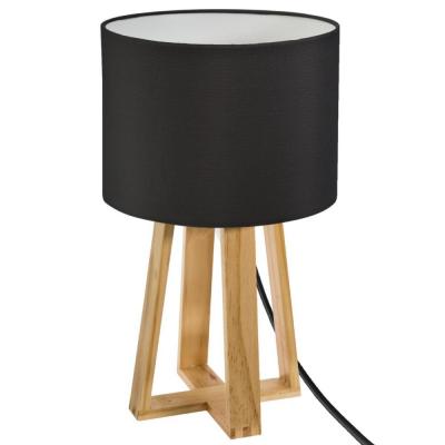 ATMOSPHERA CREATEUR D INTERIEUR Atmosphera - Lampe &agrave; Poser Pied en Bois et Abat-jour Noir H 34,5 cm