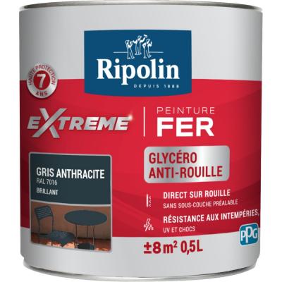 RIPOLIN Peinture fer ext&eacute;rieur  Extr&ecirc;me brillant gris anthracite 0,5L