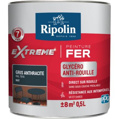 RIPOLIN Peinture pour Fer Ext&eacute;rieur - Mat - 0,5L - Gris Anthracite - 