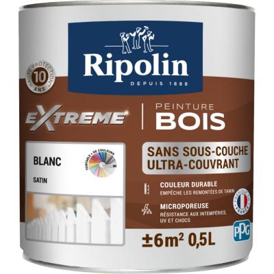 RIPOLIN Peinture pour Bois Int&eacute;rieur et Ext&eacute;rieur - Satin - 0,5L - Blanc  Blanc