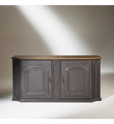 Buffet style shabby chic, plateau en ch&ecirc;ne, 2 portes gris