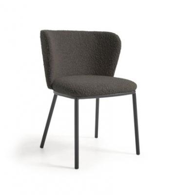 Kave Home - Chaise Ciselia bouclette noire et m&eacute;tal noir