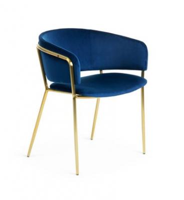 Kave Home - Chaise Runnie velours bleu et pieds en acier dor&eacute;