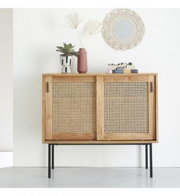 HANA Commode en mindi massif et cannage 100 cm