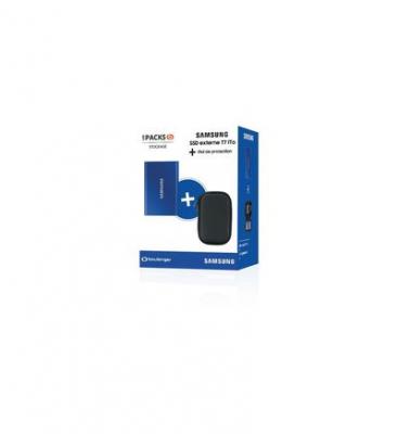 SAMSUNG Disque dur SSD externe  Pack T7 1To bleu + Etui