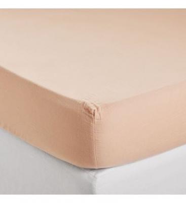 MADURA Drap Housse Rose P&ecirc;che 160 x 200 cm Lou - 