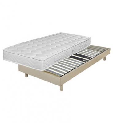 EBAC Sommier + Pieds + Matelas Ch&ecirc;ne Clair DecoKit 160x200