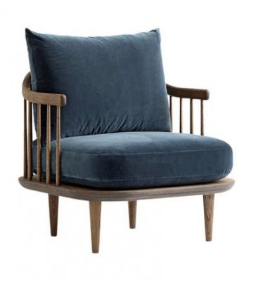 &TRADITION Fauteuil - FLY SC10 Velours Ritz gris bleu 0408/ ch&ecirc;ne fum&eacute;