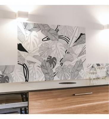 99DECO Cr&eacute;dence cuisine Fond de hotte ALU L90cmxH70cm Noir V&eacute;g&eacute;tal