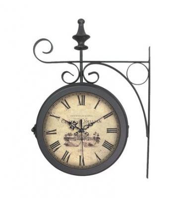 Horloge m&eacute;tal Quai de gare double EMDE noir Diam.27 cm