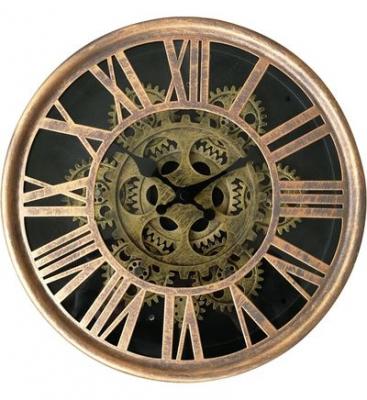 Horloge murale avec m&eacute;canisme apparent dor&eacute; &Oslash;52.5cm