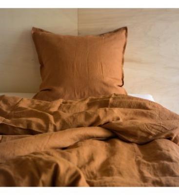 GABRIELLE PARIS Housse de couette fermeture boutons en lin lav&eacute; marron cuivre 260x240