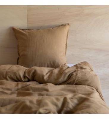 GABRIELLE PARIS Housse de couette fermeture boutons en lin lav&eacute; marron camel 260x240