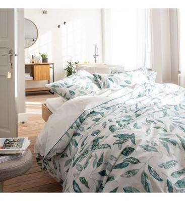 BLANC CERISE Housse de couette imprim&eacute;e en percale de coton 240x220cm Blanc, Vert