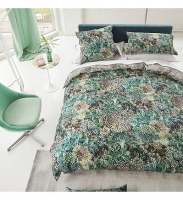 DESIGNERS GUILD Housse de couette imprim&eacute;e en satin de coton vert 200x200