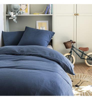ESSIX Housse de couette en gaze de coton lav&eacute;e Tendresse Bleu de chine 260x240 cm 