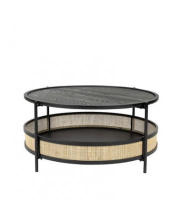 Makoto - Table basse ronde en bois et cannage &oslash;80cm - Couleur - Noir